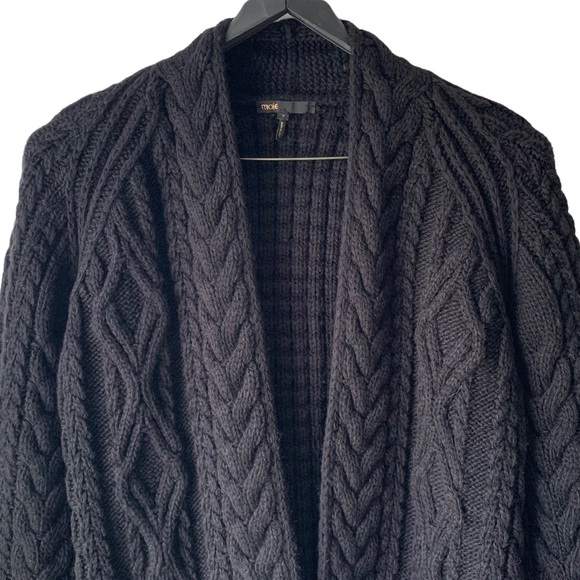 Maje Mouffle Wool Cable Knit Chunky Black Long Cardigan - Picture 8 of 16